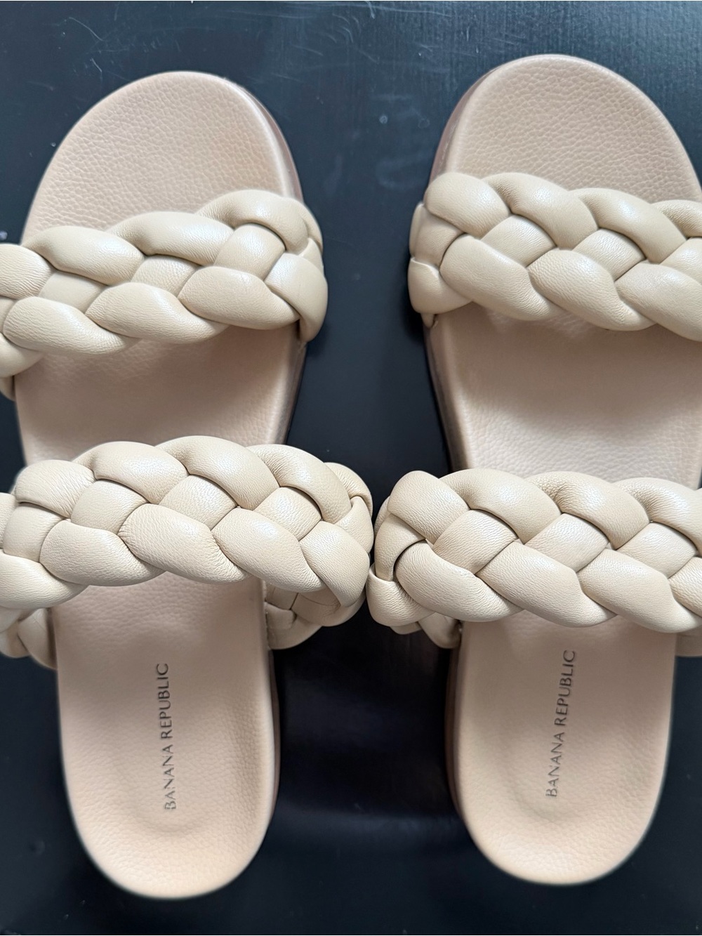 Banana Republic Braided Double-Strap Slide Sandals in Neutral Beige